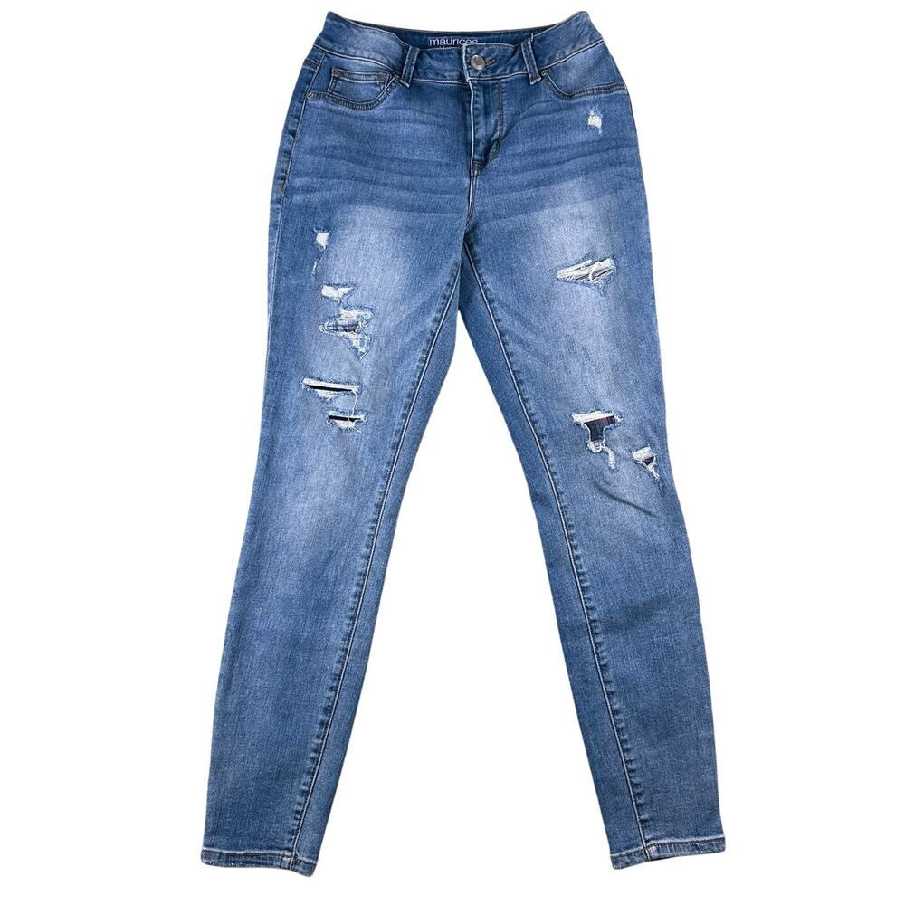 Maurices Distressed High Rise Jegging‎ Skinny Jeans Women’s Sz Small Plaid Patch